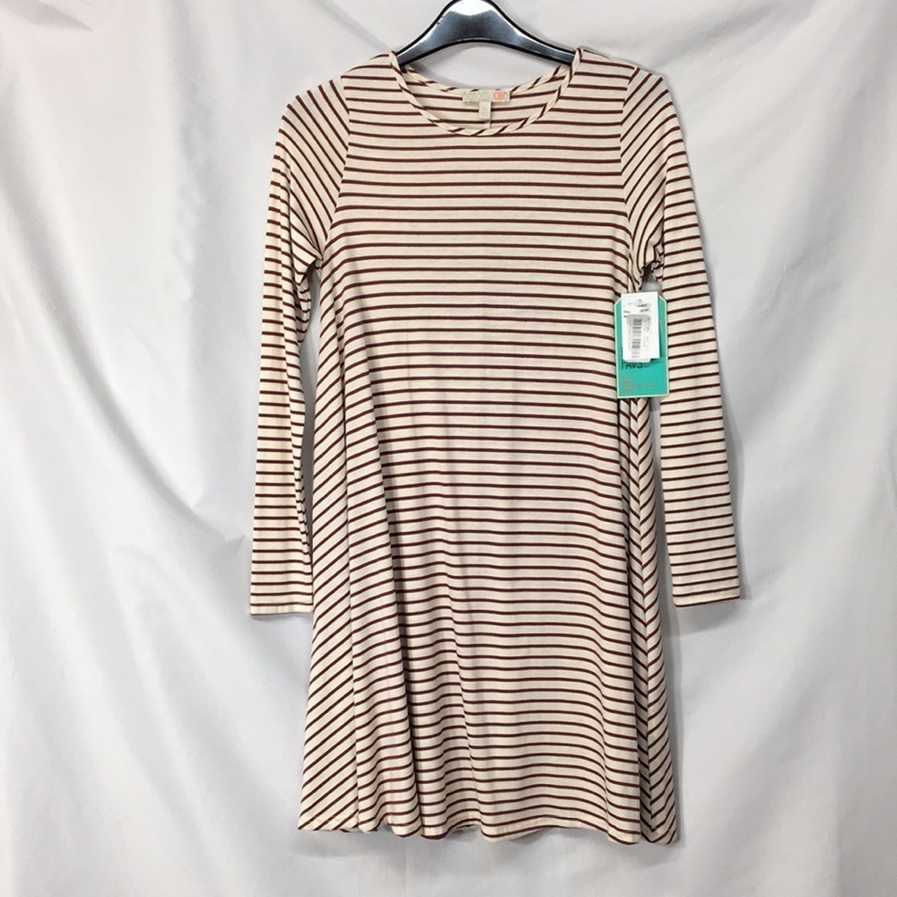 GB Women’s Ivory and Maroon Striped Long-Sleeved Dress Size XS NEW With Tags